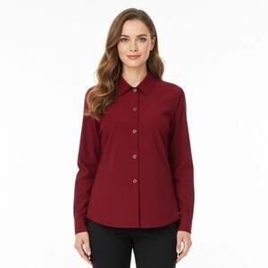 R&K Womens Size 8P Petite Red Suede Feel Top Collared Long Sleeve